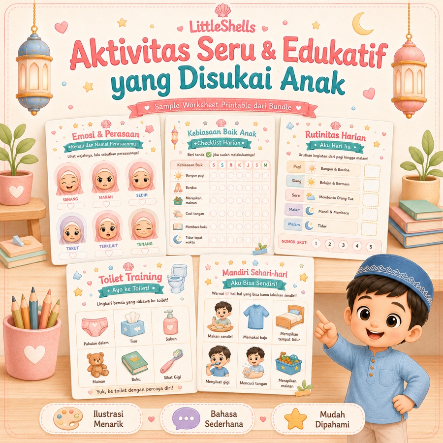 Contoh aktivitas emosi, kebiasaan baik, rutinitas, toilet training, dan kemandirian