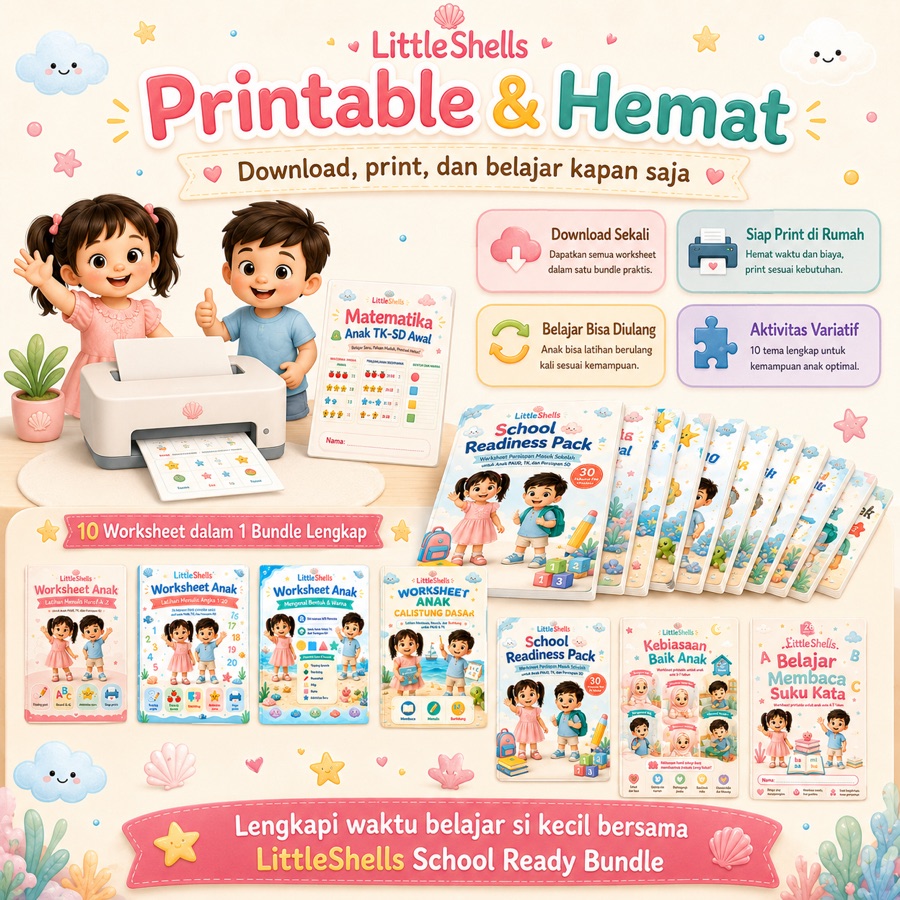 Manfaat printable dan hemat dari LittleShells School Ready Bundle